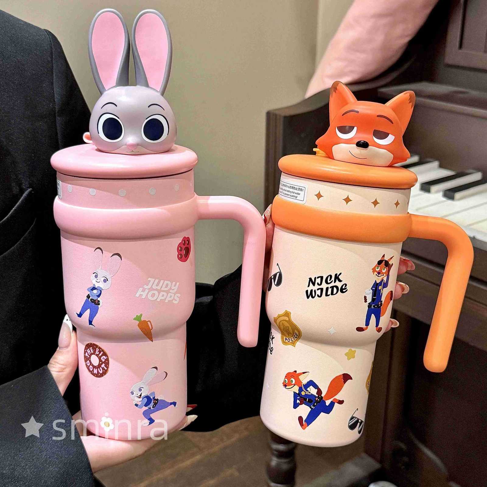 Disney Stitch Judy Hopps/Nick Wilde Stainless Steel Tumbler - 316 Insulated Cup With Straw Large Capacity Car Cup H251203