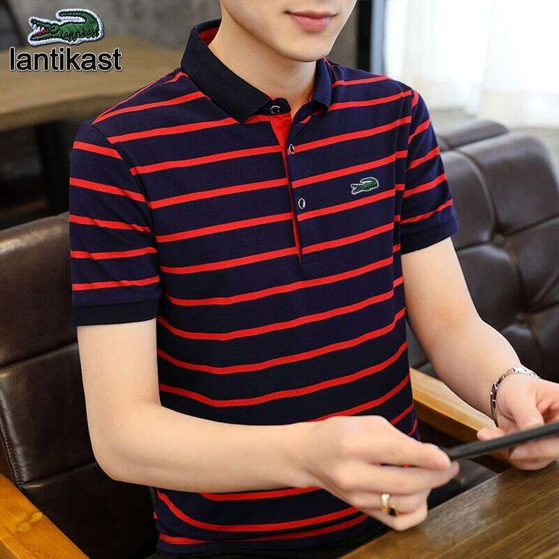 Noble Crocodile Polo Shirt Short Sleeve designer hoodie Summer Striped T-Shirt Pure Cotton Turn-Down Collar Loose Fit Extra Large Men's Tee