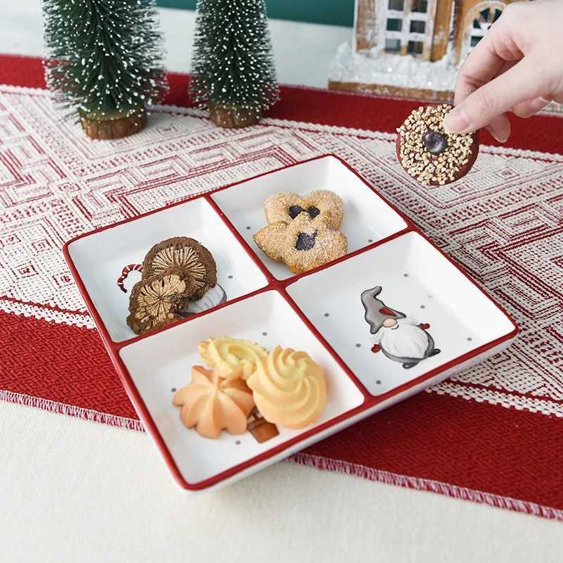 Christmas Nordic Square Ceramic Divider Plate Nordic Santa Claus Plate Christmas Decorative Tableware Ceramic Snack Plate Holiday Ornament Y251113