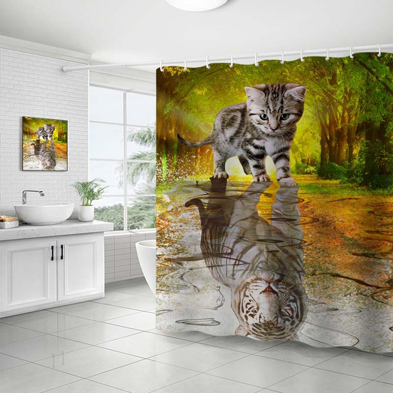 YL-37702 Custom Cute Cat Series Digital Printed Waterproof Shower Curtain/Bathroom Shower Curtain/Door Curtain Factory
