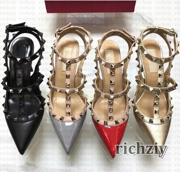 Designer High Heels Dress shoes Rock Fashion Luxury Stud Metal Women Lady Luxury Stiletto Peep-Toe Pointed Toes Heel Office Loafers rivet spikes 34-42