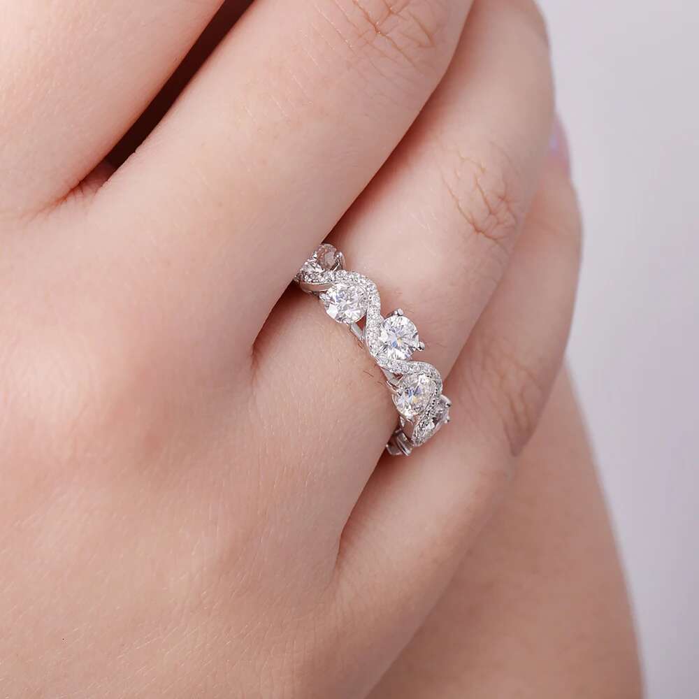 4mm Moissanite Stackable Engagement Ring for Women 925 Sterling Silver Plated 18K White Gold Wedding Band Fine Jewelry with GRA