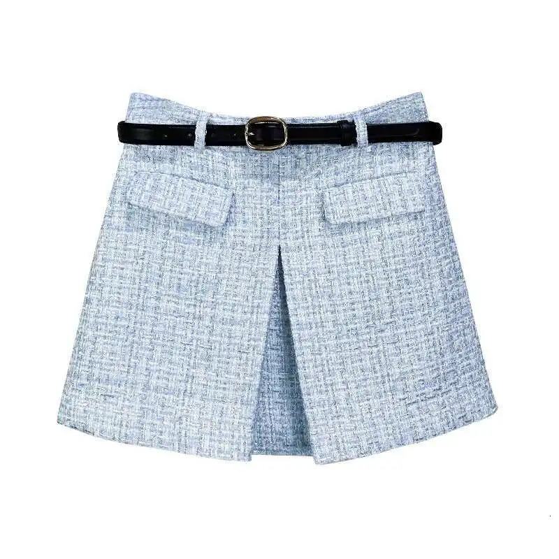 Crystal Tweed Dress 2 Piece Sets Women Tweed Jackets Blue Coats A Line Short Skirts Office Lady Work Retro Casual Outfits 251106