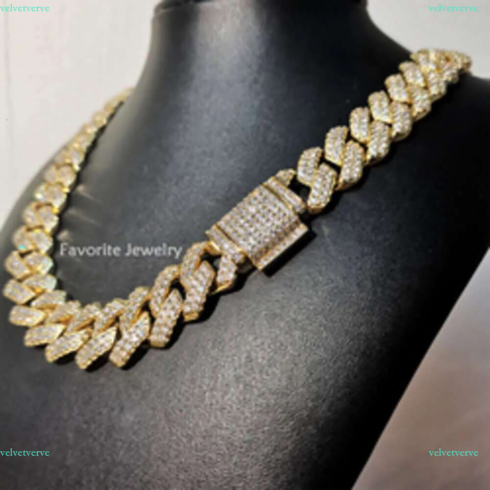 14k Gold Plated Cz Iced Out Dia Hip Hop Jewelry Necklace Cadena Cubana Men Cuban k Chain