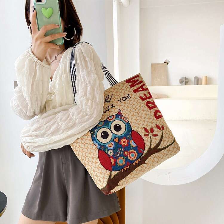2025 Spring Fashion Illustration Tote Art Shoulder Underarm Single sided Embroidered Bag for Women