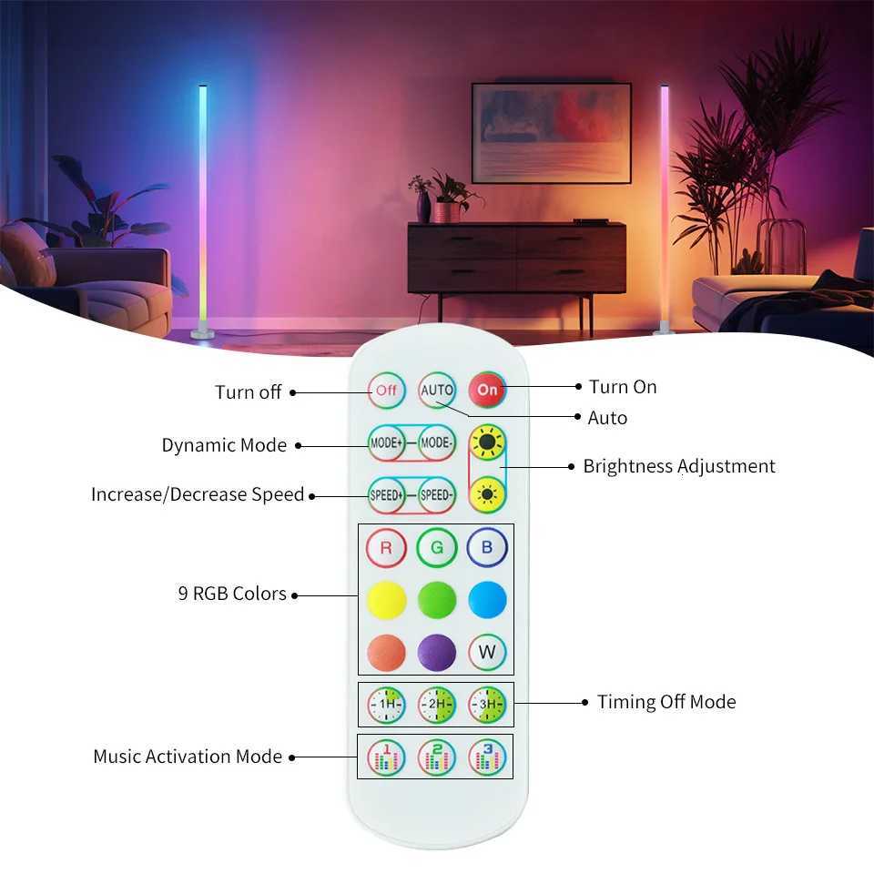RGB LED Floor Lamp Remote APP Control Music Sync Corner Lighting Modern Mood Lighting for Bedroom Living Room Gaming decor W251112