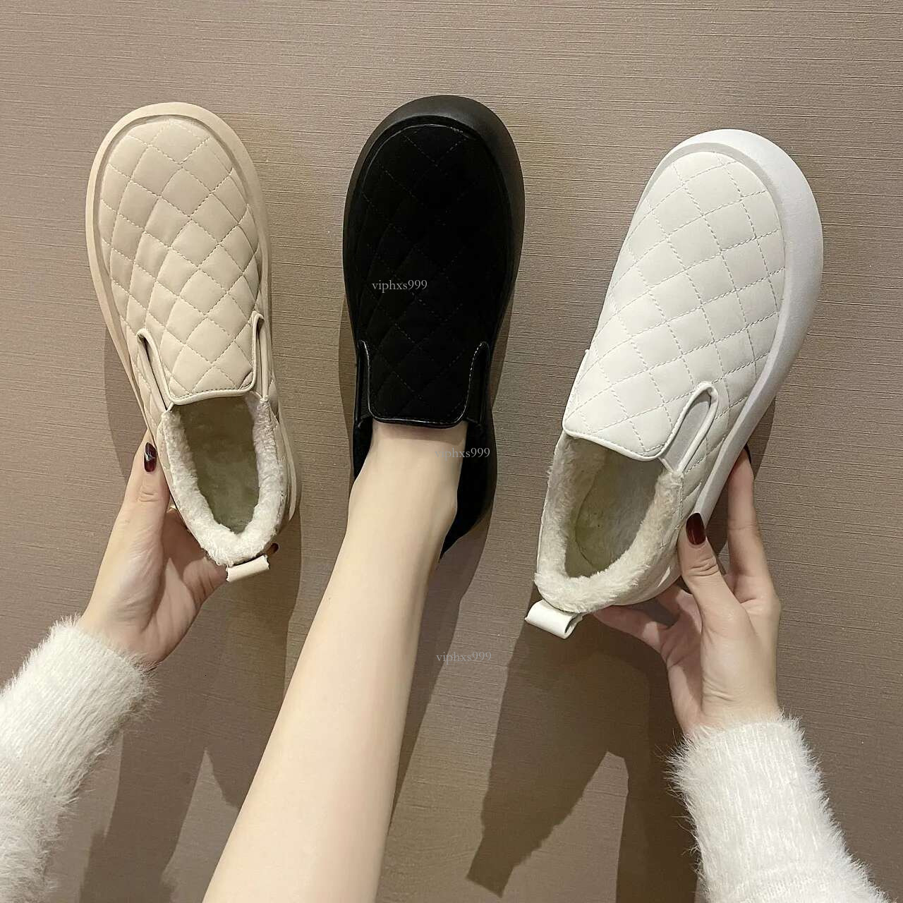 2025 New Designer Shoes Outdoor Waterproof Lazy Fur With Plush Warm Winter Wear Fashionable Women's Flat Cotton Shoes