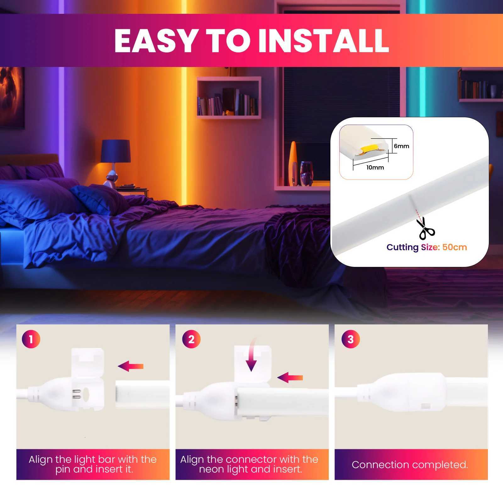 220V COB Neon Strip 288LEDs/m Purple White Blue Red Green IP67 Waterproof Ribbon Light With Switch EU Plug Lighting Garden/Home W251112