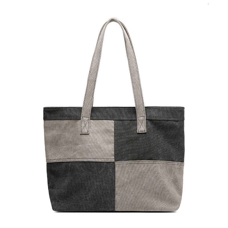 Large capacity contrasting canvas bag for women's one shoulder casual tote bag, color blocking, personalized, simple, and portable contractor