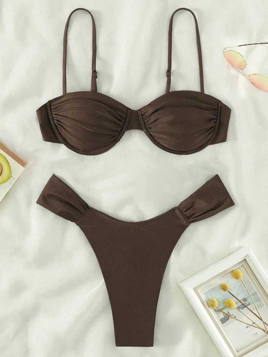Sexy Wrinkled Underwired Brazilian Bikini Female Swimsuit Women Swimwear Two-pieces Bikini Set Triangle Bathing Suit Swim LadyW251113