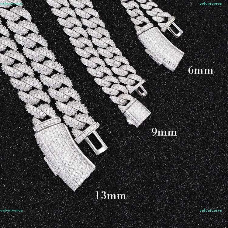 Full Ice out 2rows 6mm 9mm 13mm Solid Sier Moissanite Cuban k Chain Mans Hip Hop Necklace