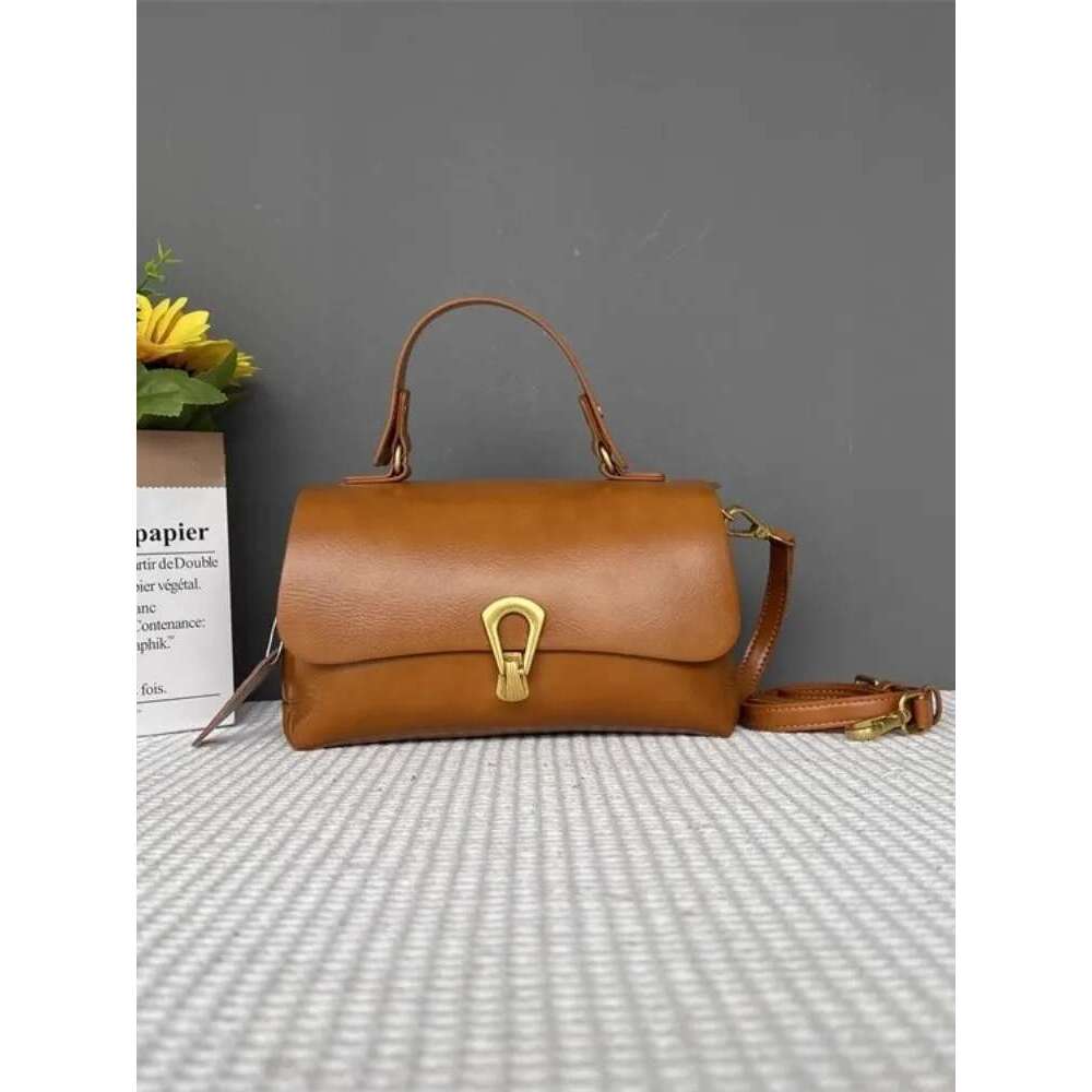 New Cowskin Genuine Leather Handbag Tote Women Single Shoulder Bag Hasp Fashion Designer Elegant Office Ladies Crossbody Bags