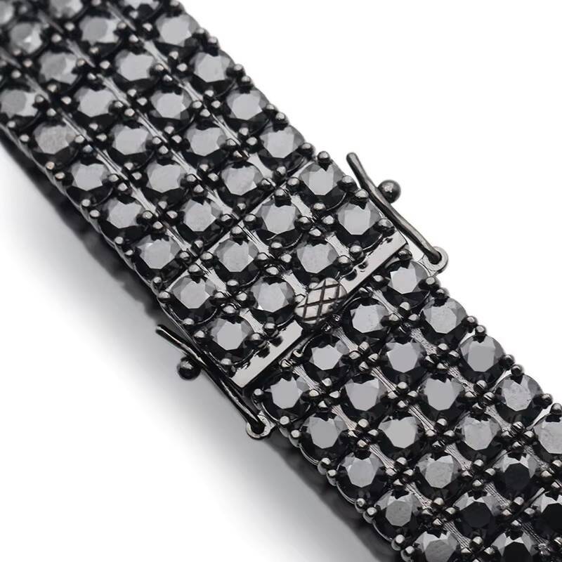 Custom S925 Silver 4mm Lab Diamond Black Moissanite Tennis Bracelet Set for Men