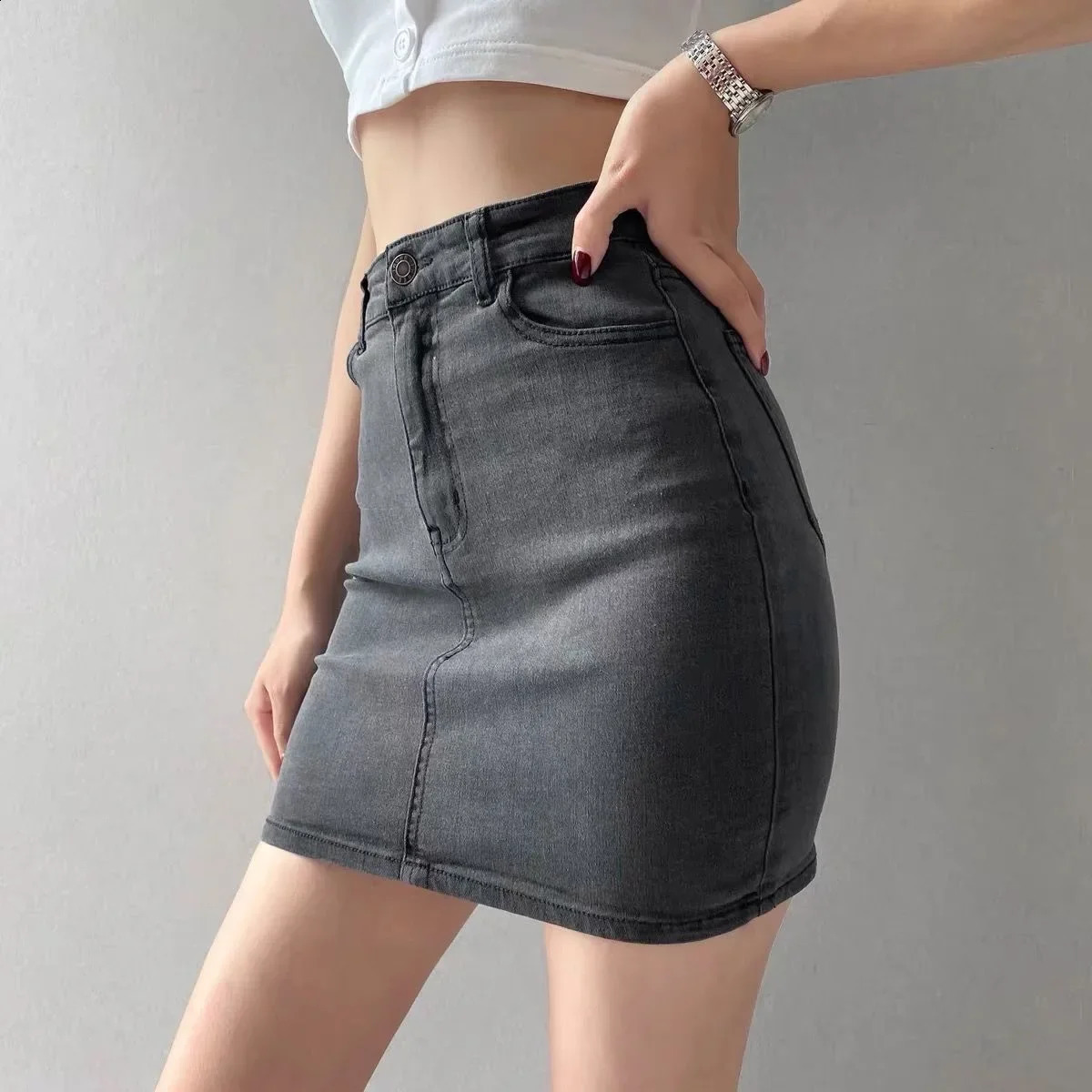 American Style Vintage High-Waisted Elastic Bodycon Skirt For Women Sexy Mini Dress Versatile Slimming Denim Skirt Trendy 250407