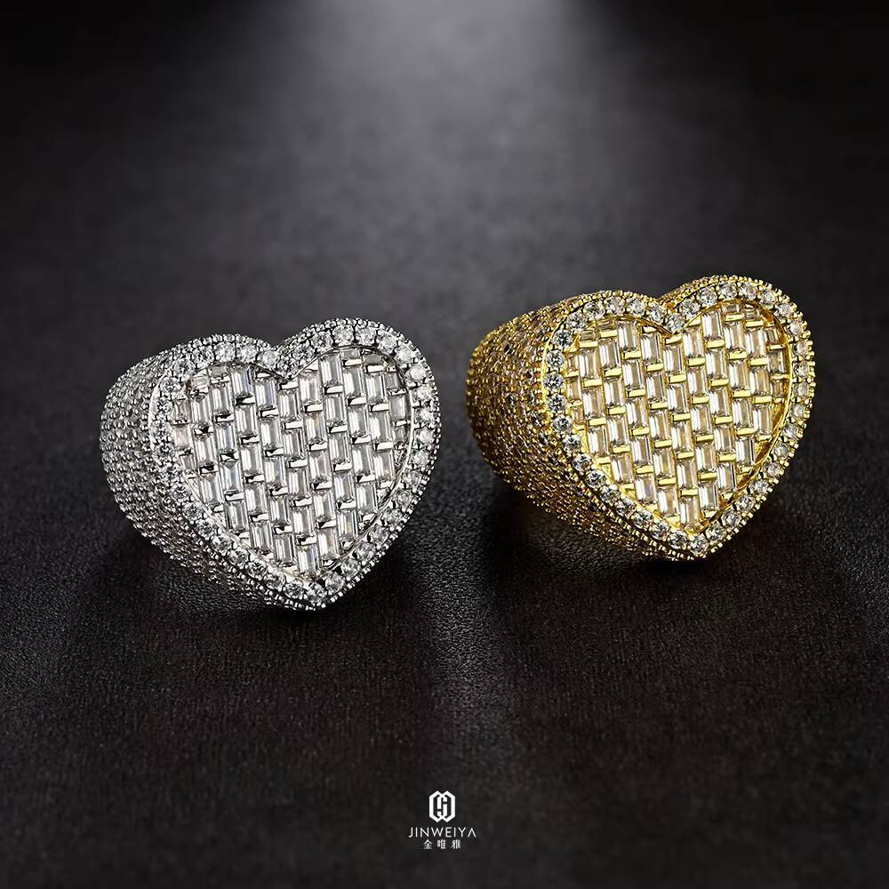 JWY Factorys 925 Silver 14K Gold Heart/Love Ring for Women Hip Hop Style Micropaved Zirconia Fashion Trend