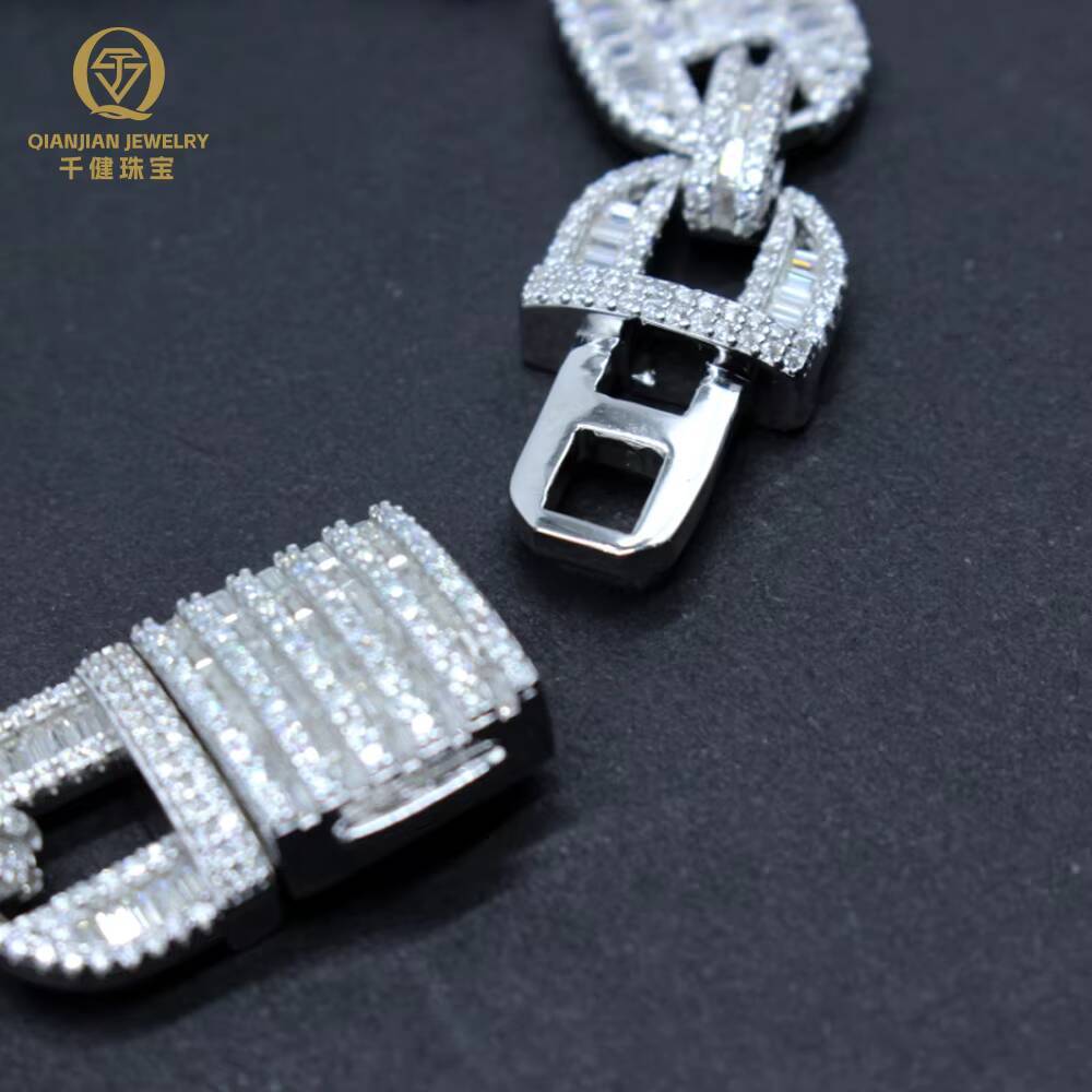 Custom 75 Inches 14MM Cuban Bracelet 925 Silver Moissanite Diamond Cuban Bracelets Bangles for Party Anniversary