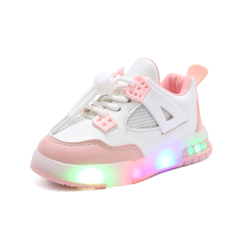 designer shoes 2025 style children's sports shoes leather upper LED luminous children's shoes for girls and boys aged 1-6 sports and leisure