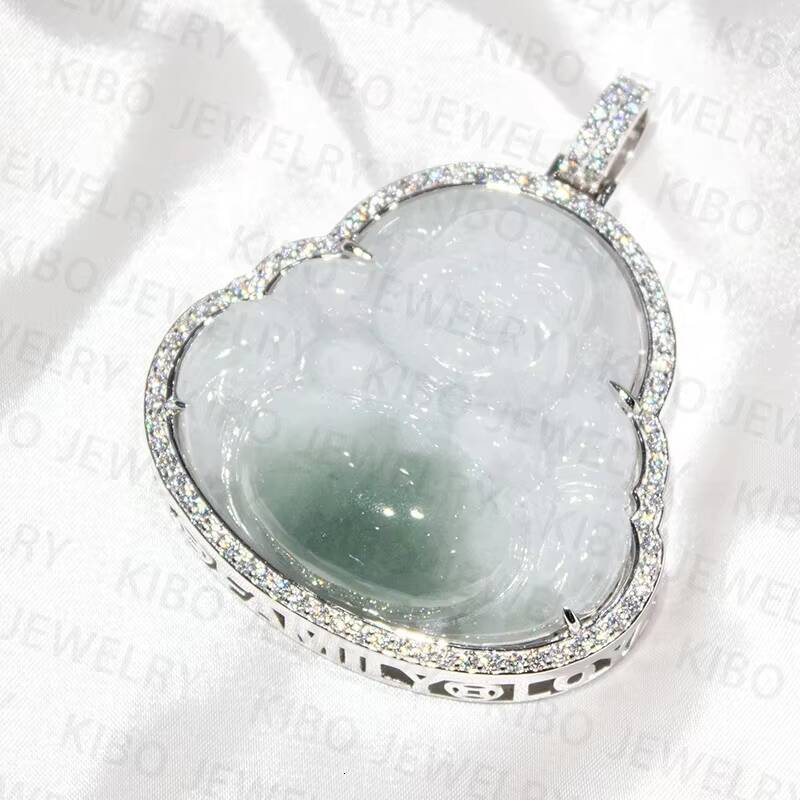 High Quality Jade Buddha Gold Moissnaite Diamond Hip Hop Buddha Pendant Necklace