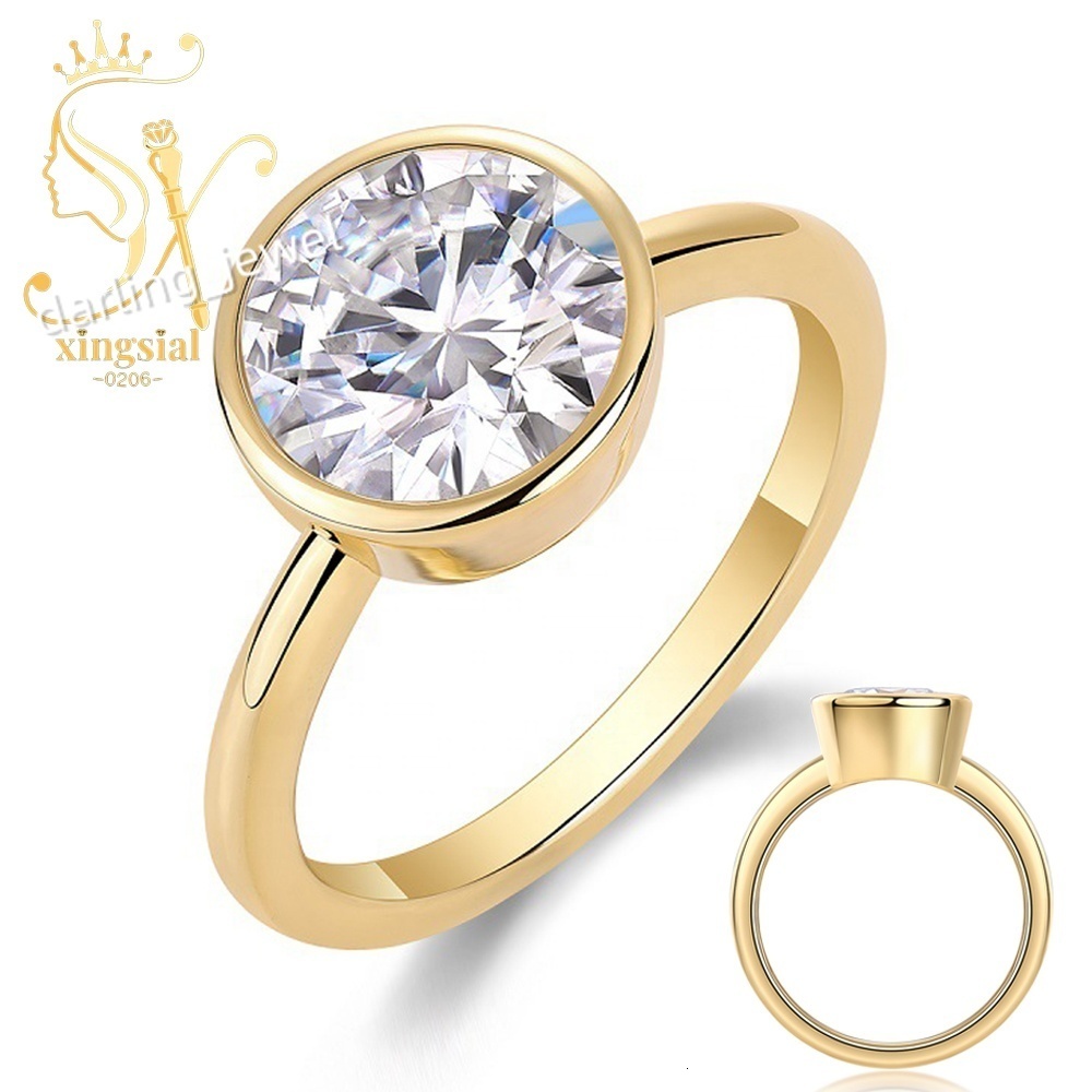 Valentines Day Anniversary Jewelry Gift 14K Real Gold 3ct Solitaire Diamond Weeding Band Moissanite Engagement Ring for Women