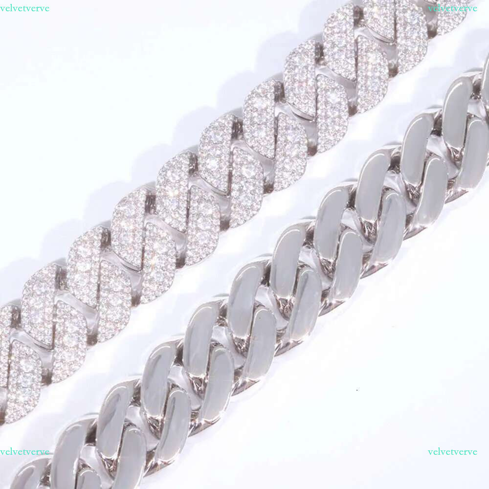 Miami Cuban k Chain Necklace Designer For Men 2 Row Bg Moissanite Dia 14Mm Wide Choker Iced Out Chains Necklaces Prong Gold Plate Rock Hip Hop Jewelry