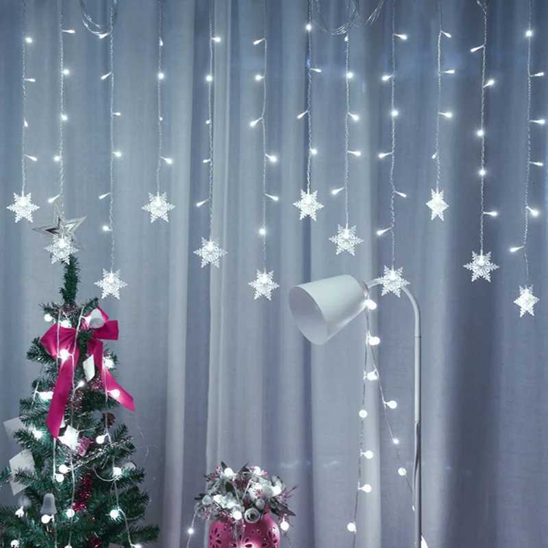 Christmas Light 35m Led Snowflake Garland Curtain String Fairy Lights for New Year Holiday Party Garden Christmas Decoration M251113