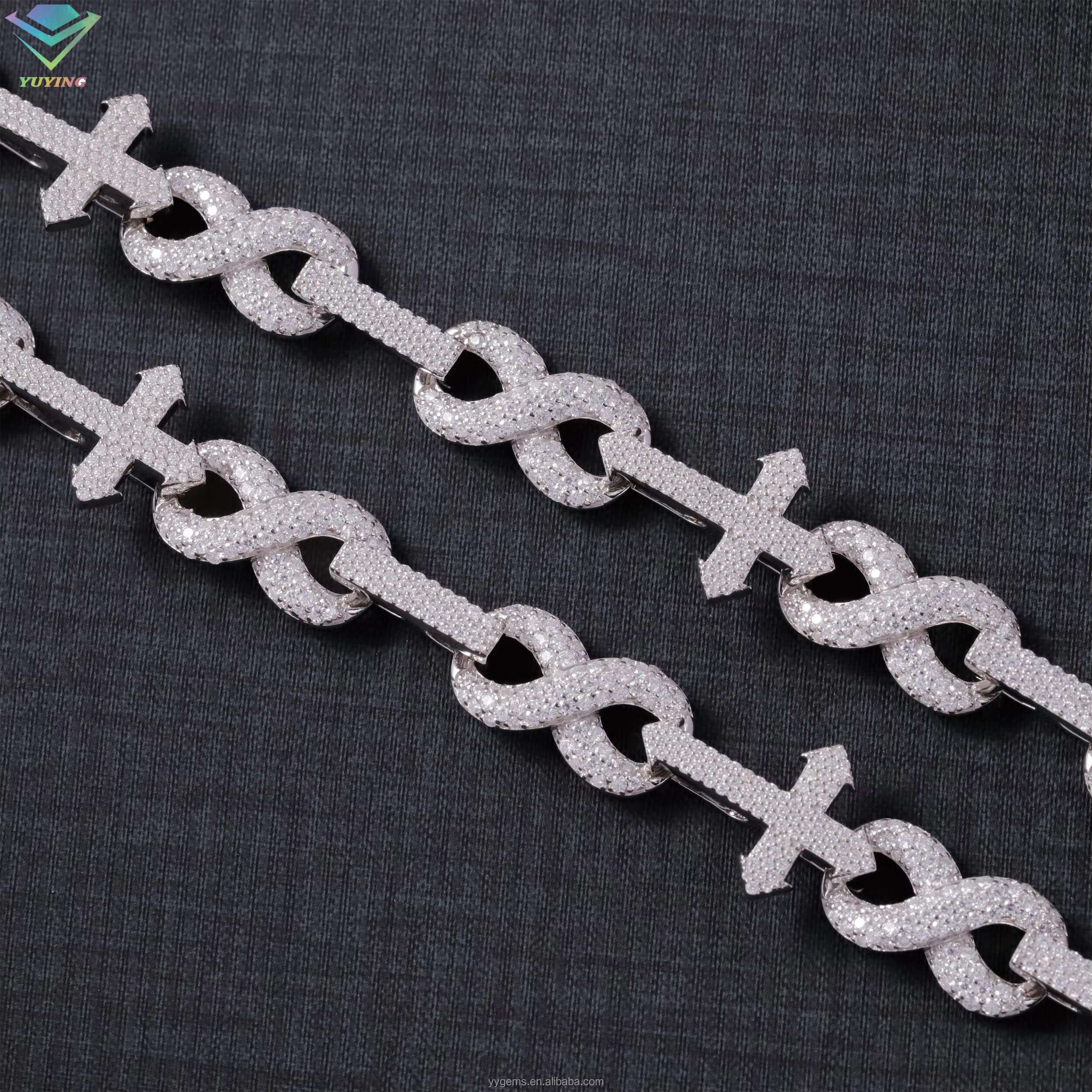 Fine Jewelry VVS Mossanite Cross Cuban Chain for Men 925 Sterling Silver Hip Hop Iced out Moissanite Infinity Link Cuban Chain