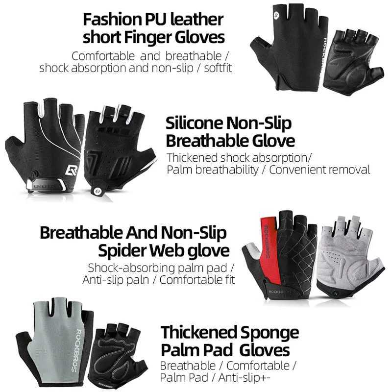 ROCKBROS Cycling Bike Gloves Half Finger Shockproof Breathable MTB Mountain Bicycle Sports Gloves Men Women Cycling EquipmentC250412