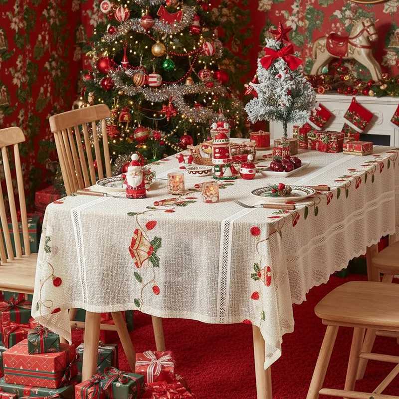 Christmas Christmas Lace Decoration Tablecloth Cover Printed Rectangular Tablecloth Home Decoration Coffee Table Dining Table Covers Y251113