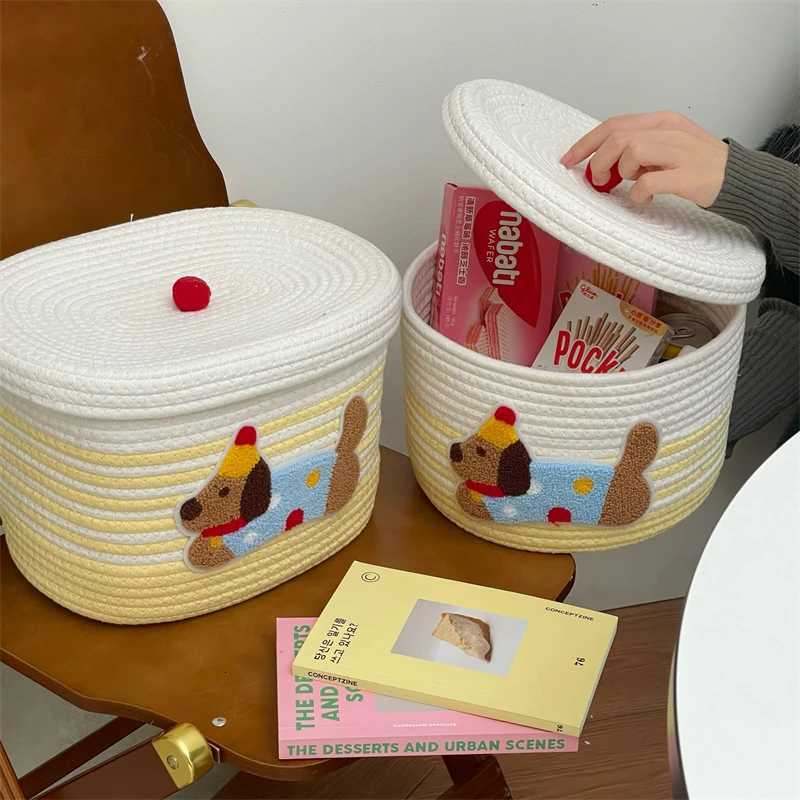 Cute Cotton Woven Toy Storage Basket with LidDustproof Desktop Organizer for ToysHe Decor Stylish Decorative Storage Bin Box Y251112