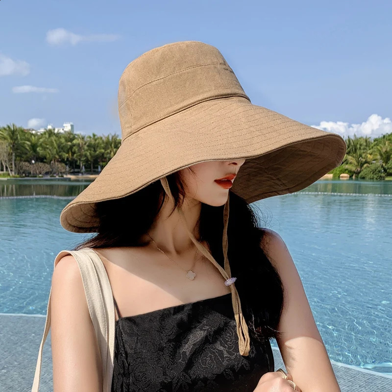 Japan and South Korea Big Brim Hat Womens Spring and Summer Foldable Travel Sun Hat Sun Hat Solid Color Casual Fisherman Hat 250408