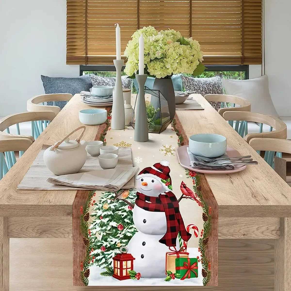 Christmas Christmas Tree Snowman Table Runners Kitchen Dining Table Decor Farmhouse Navidad Xmas Linen Table Runners Wedding Decor Y251113