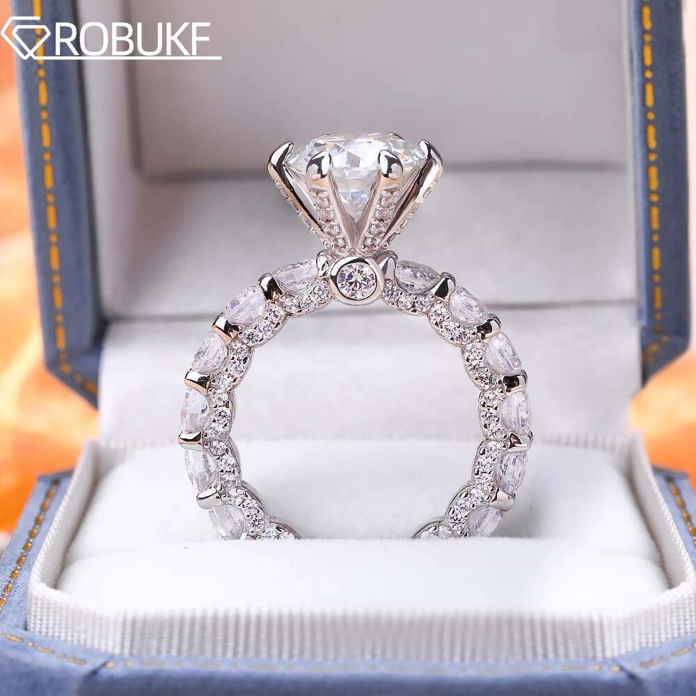 GRA Certified 4CT Moissanite Engagement Rings for Women Sparkling Lab Created Diamond S925 Silver 6 Claws Wedding Band Jewelry