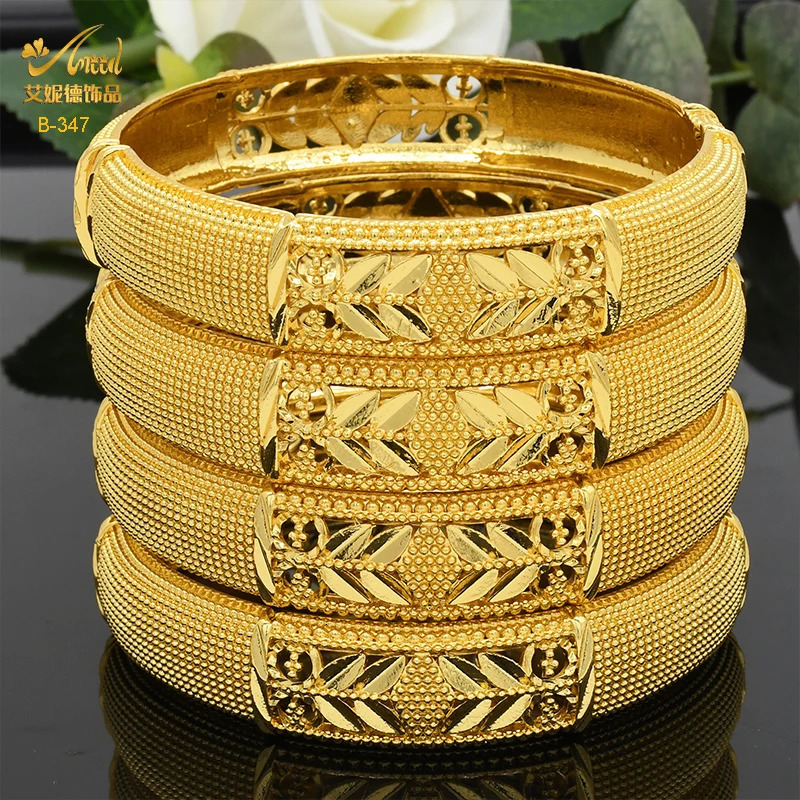 Dubai 24K Gold Color Bangles For Women Indian African Bracelets Charm Wedding Ethiopian Arabic Hand Jewelry Party Gifts 251113