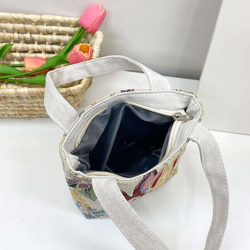 Golden double-sided embroidery small square ethnic casual canvas shoulder bag fashionable Chinese style printed handbag