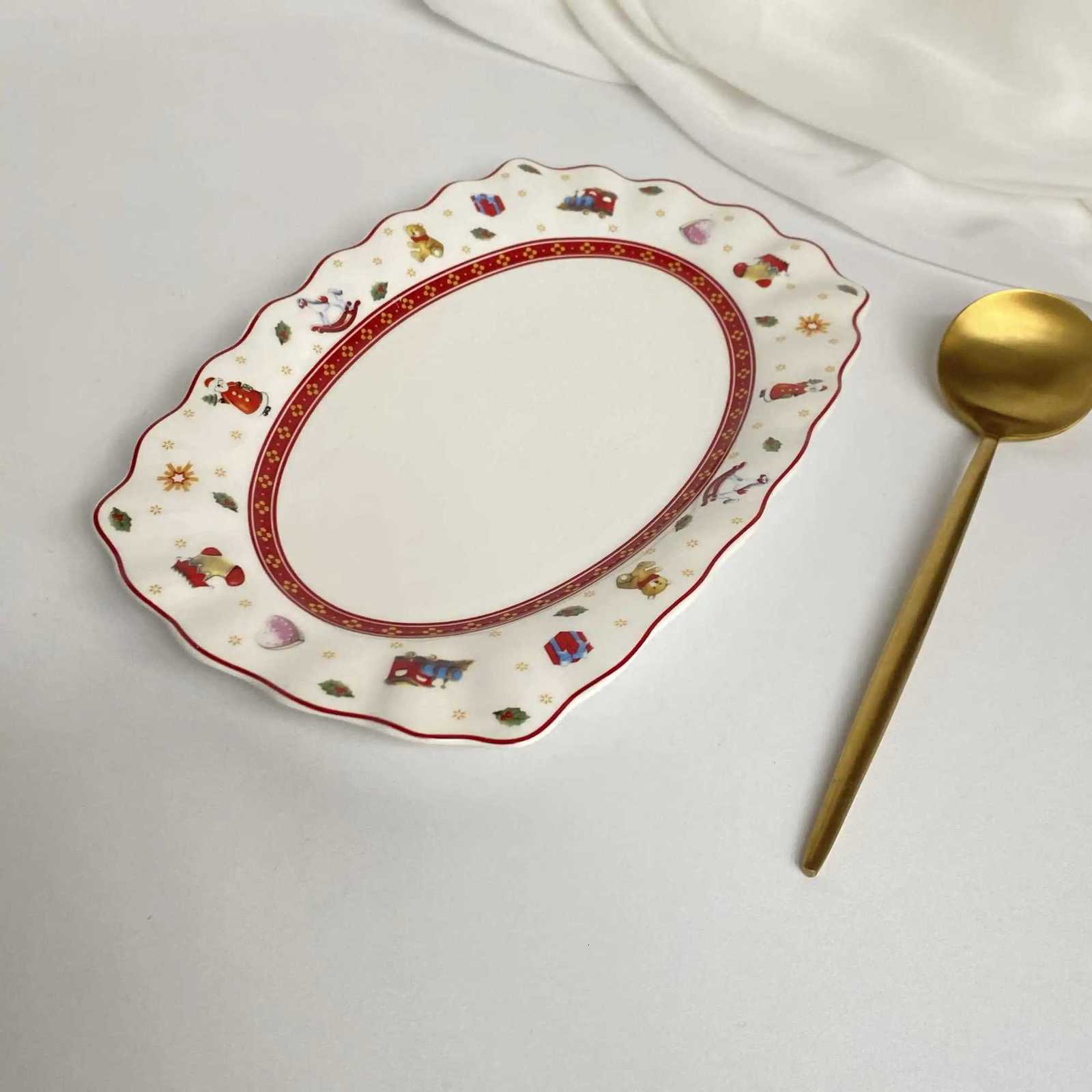 Christmas French Style Christmas Rectangular Plate Large Capacity Restaurant Dim Sum Tablewares Household Daily Party Gift Ceramic Plates Y251113