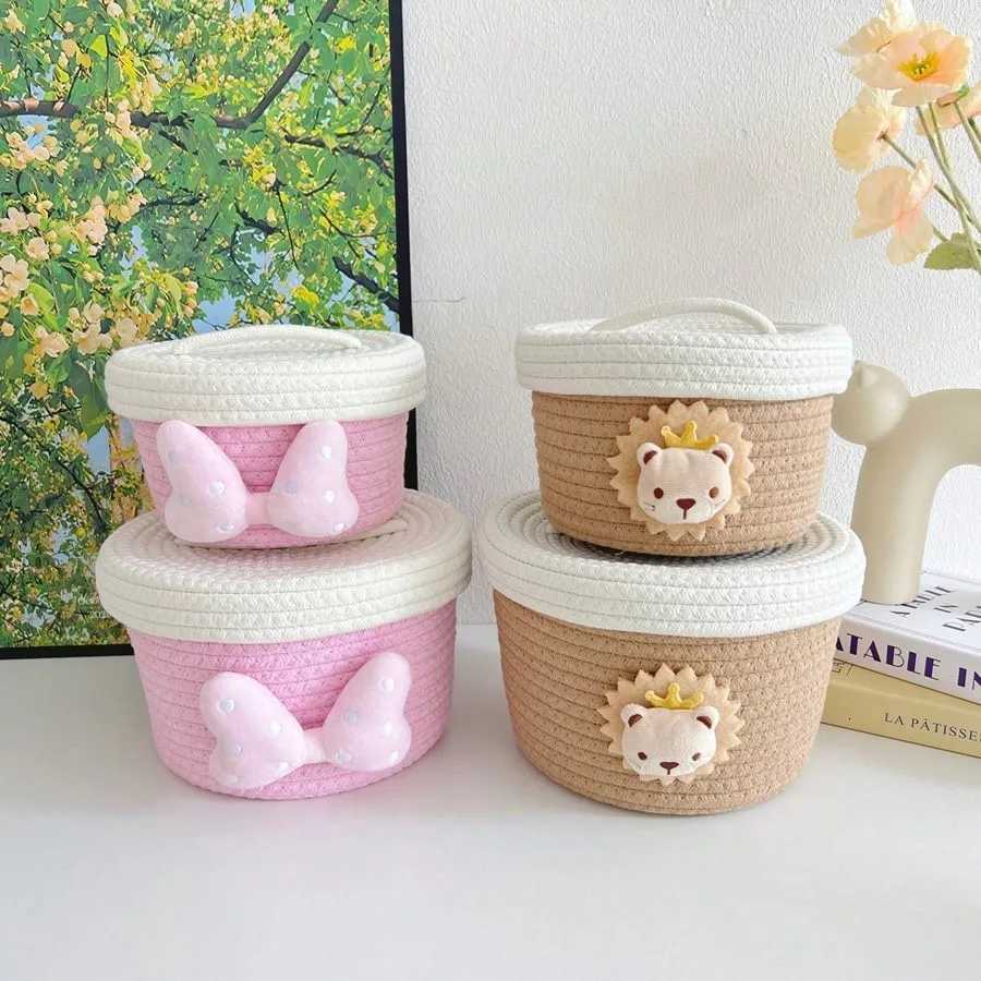 Cotton Rope Handmade Woven Storage Basket With Lid Simple Miscellaneous Organization Tool Living Ro Item Organization Basket Y251112