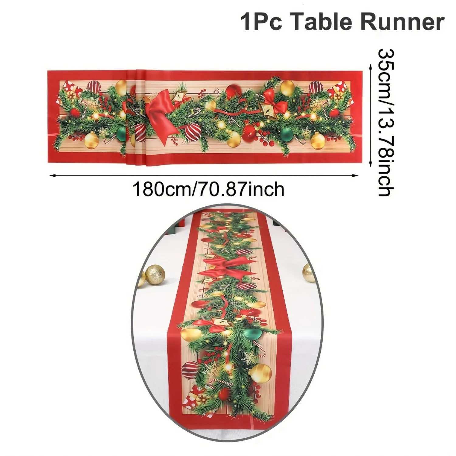 Christmas 1pc Merry Christmas Table Runner with Flower Vine Bow Design Polyester Xmas Table Flag Cover Christmas Decorations Y251113