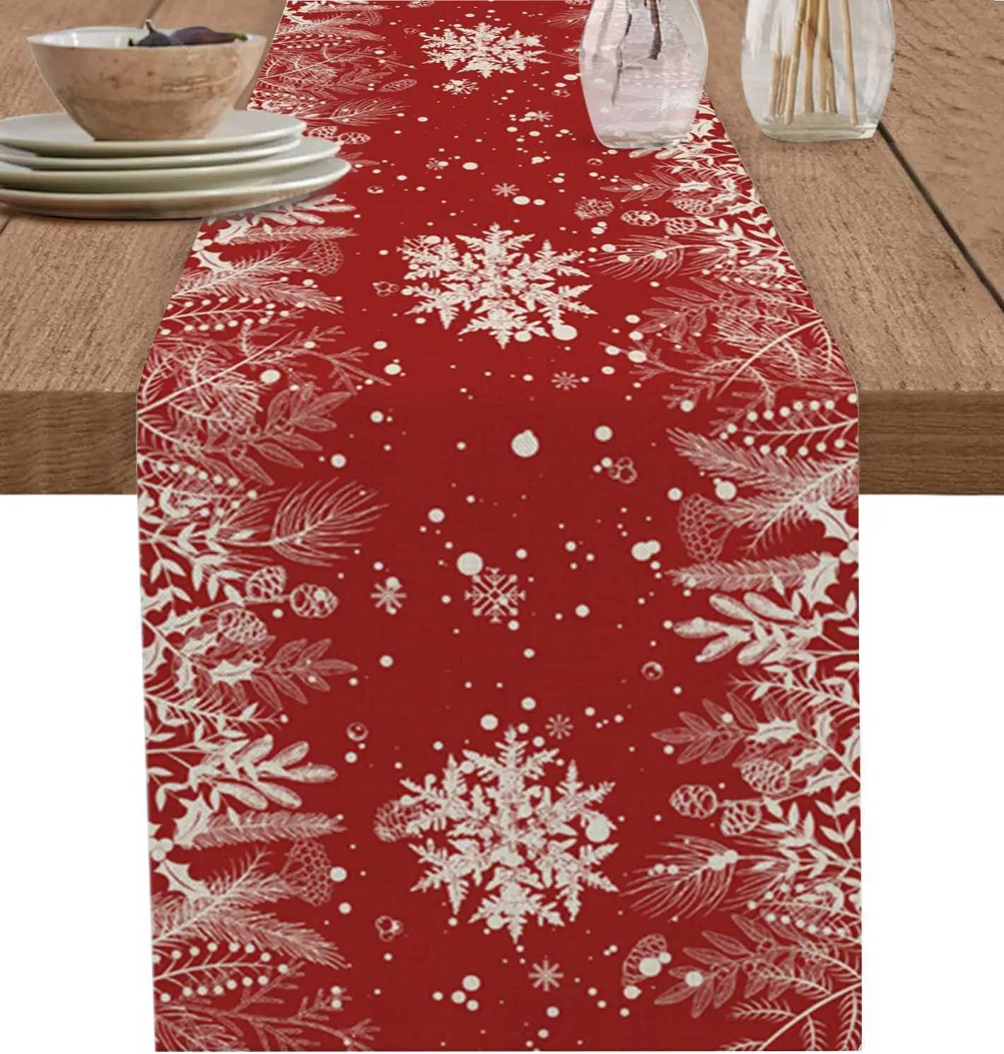 Christmas Bohemian Blue Christmas Holiday Snowflake Leaf Pine Cone Table Flag Christmas Decoration Table Flag Home Decor Farmhouse Y251113