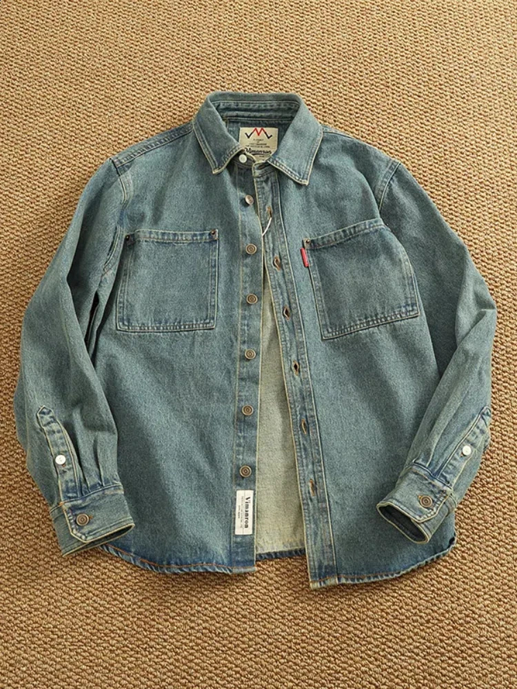Spring American Retro Heavyweight Double Pocket Cowboy Freight Shirt Mens Simple 100 Cotton Laundry Casual Shirt Thin Jacket 250411