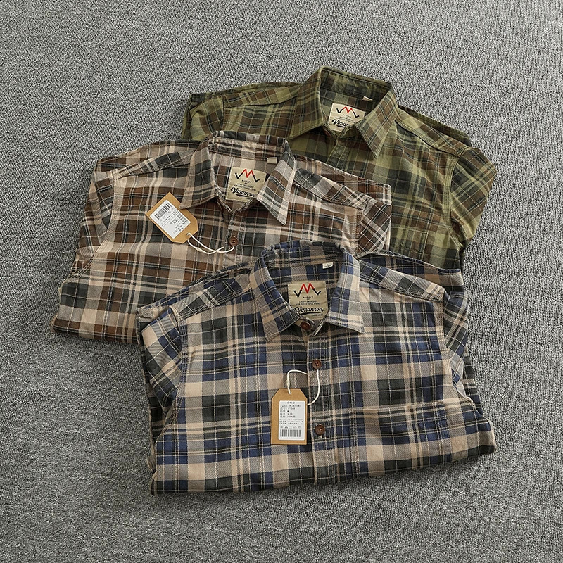 2024 SpringSummer American Retro Woven Plain Cargo Shirt Mens Simple 100 Cotton Washable Single Pocket Thin Jacket 250411