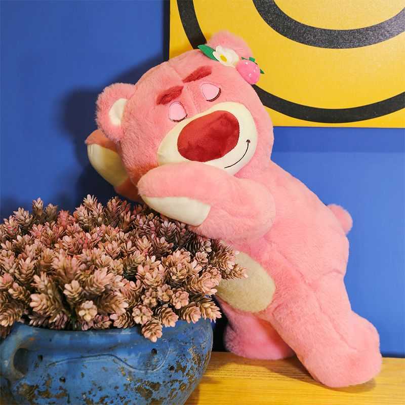 Internet celebrity strawberry bear plush toy doll lying down bear large sleeping pillow cloth doll female gift Y250412XHJJ