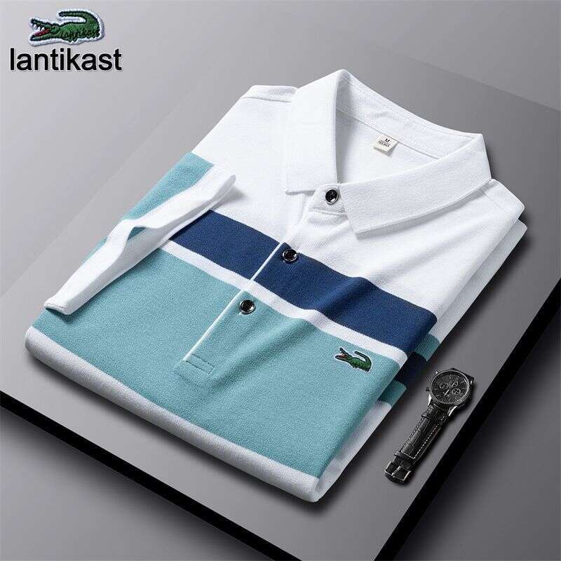 Noble Crocodile Polo Shirt Men's designer hoodie T-Shirt Summer Breathable Short LANTI KAST Sleeve Turn-Down Collar Pure Cotton Top Striped Busin