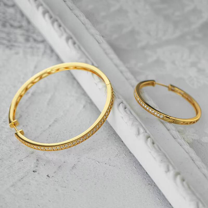 Hip Hop Women Earrings 925 Sterling Silver 60MM Moissanite Diamond Drop Hoop Earrings