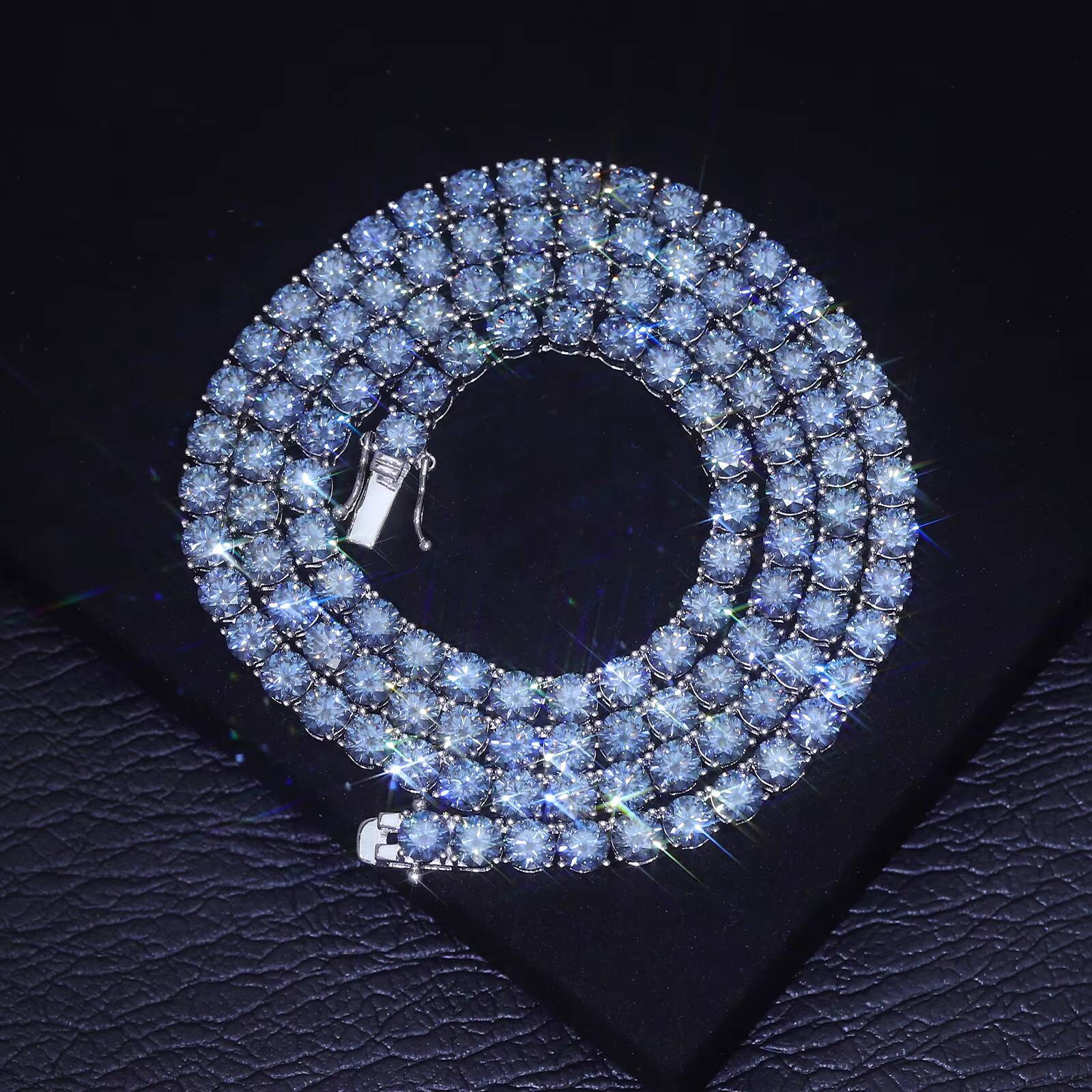 Hip Hop Classic Factory Price Top Quality 18K 14K 10K 5mm Blue Moissanite Diamond Tennis Chain Solid Gold Jewelry for Women Men