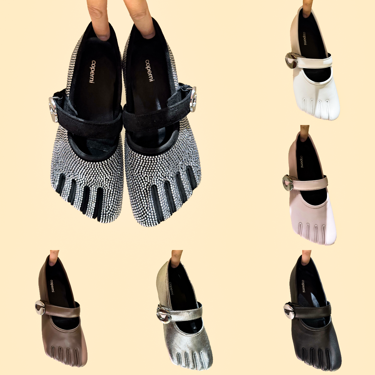 Designer tabi shoe coperni five finger shoe luxury rhinestone diamond leather mule flat shoe womens loafer casual sport walk mary jane barefoot sliver fashion shoes