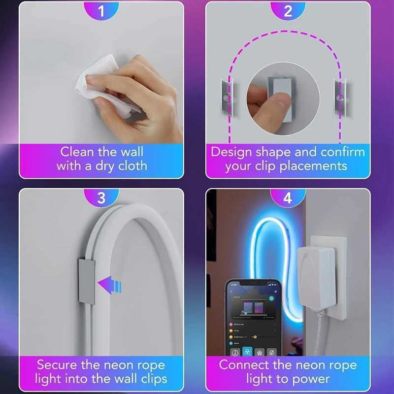 RGBIC Neon Light Strip Colorful 5V USB Neon LED Strip Bluetooth APP Music Sync Silicone Neon Rope Light for Room Festive Decor W251112