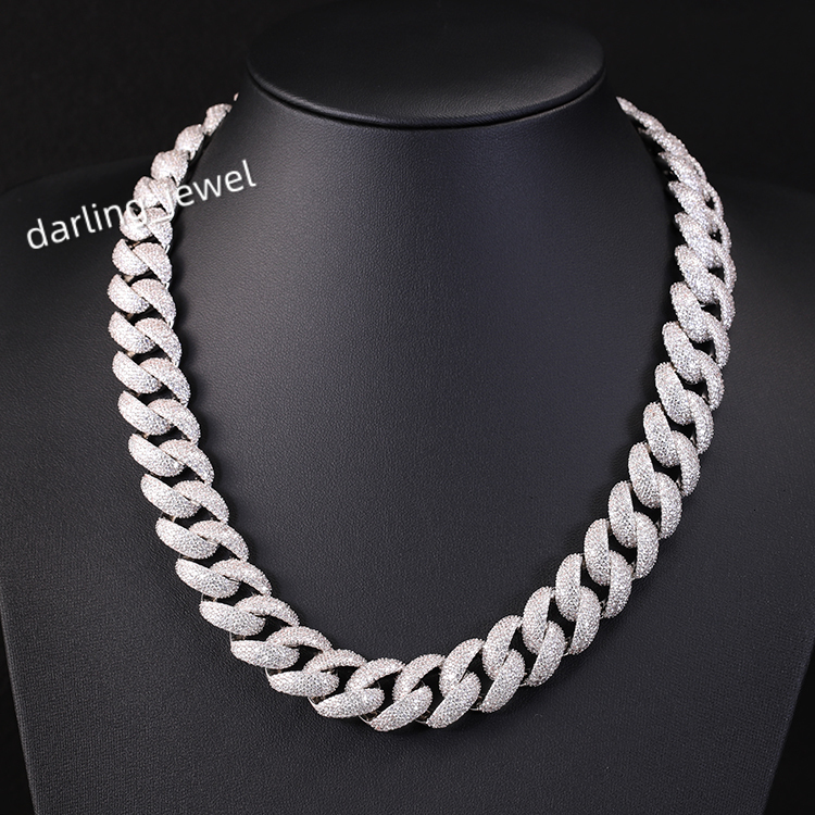 17mm Mens Fashion Necklace with Diamond VVS Moissanite Cuban Link Chain 925 Sterling Silver Hip Hop Style Iced Moissanite Stone