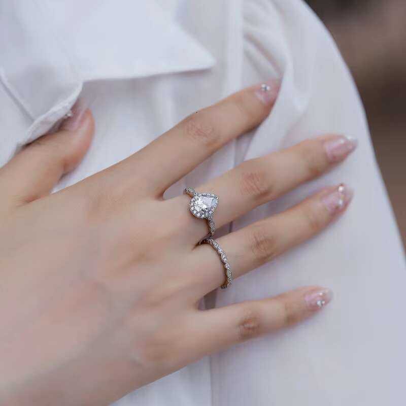 Moissanite Ring Silver Engagement Promise Ladies Woman Fine Jewelry Pear Sets Diamond for Women Moissanite Ring