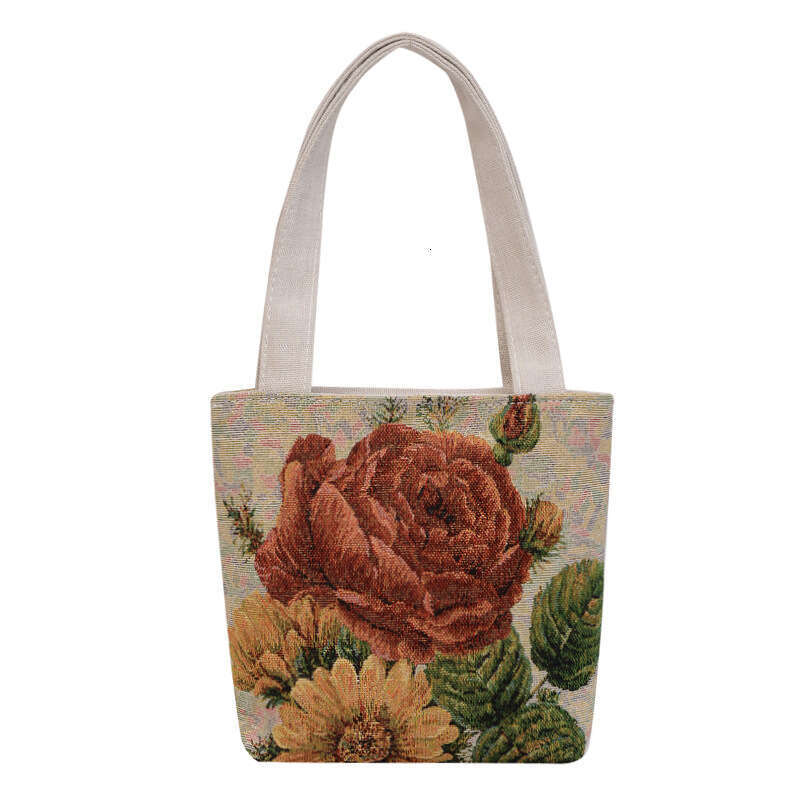 Golden double-sided embroidery small square ethnic casual canvas shoulder bag fashionable Chinese style printed handbag