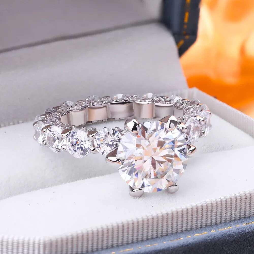 GRA Certified 4CT Moissanite Engagement Rings for Women Sparkling Lab Created Diamond S925 Silver 6 Claws Wedding Band Jewelry
